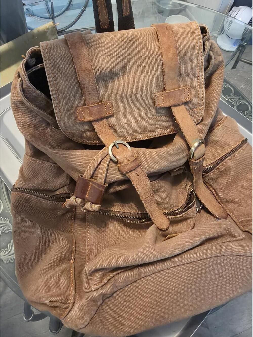 GEARONIC 21L Vintage Canvas Backpack for Men Women Leather Rucksack Knapsack